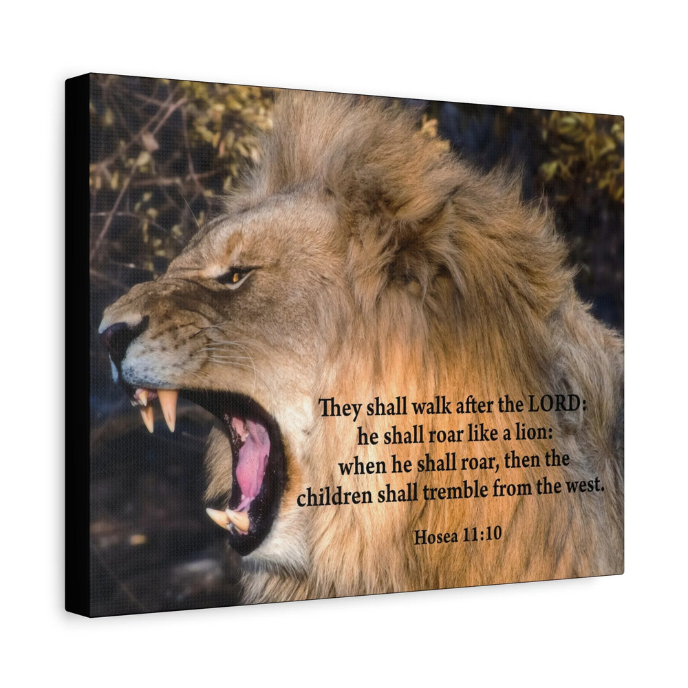 Scripture Canvas Roaring Lion of Judah Hosea 11:10 Christian Wall Art Bible